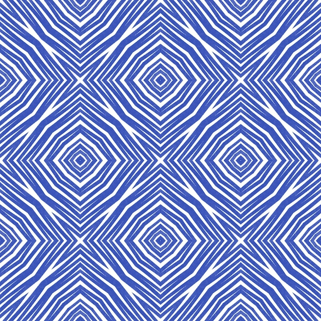 Motif aquarelle en mosaïque. Fond de kaléidoscope symétrique indigo. Imprimé élégant prêt pour le textile, tissu de maillot de bain, papier peint, emballage. Aquarelle carrelée peinte à la main sans couture.