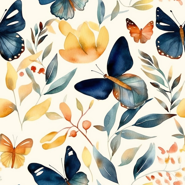 Un motif aquarelle de papillons et de fleurs.