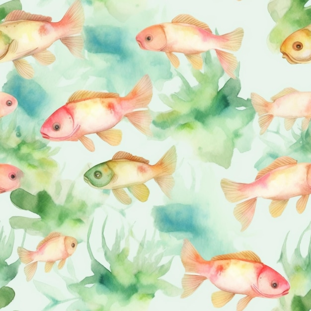Photo un motif aquarelle de poissons nageant dans la mer.