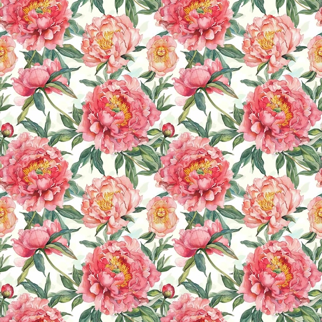 Motif d'aquarelle sans couture avec des péonies roses sur un fond blanc illustration avec des fleurs