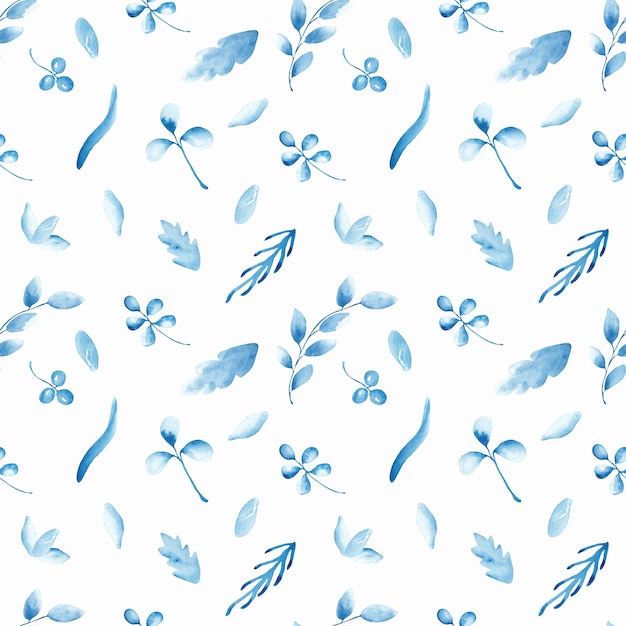 Motif Aquarelle Transparente Avec Des Feuilles Bleues Isolées Sur Fond Blanc. Le Design Délicat Est Parfait Pour L'impression Sur Textile, Papier Peint, Scrapbooking.