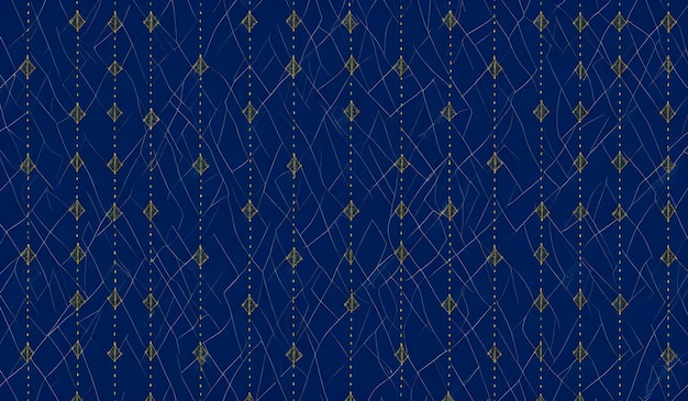 Motif Argyle bleu marine avec une fine ligne pointillée dorée Fond sans couture