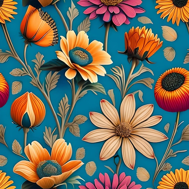 Motif de belles fleurs style vintage Generative AI