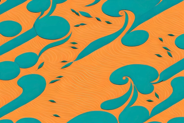 Un motif bleu et orange avec un design tourbillonnant qui dit "le mot" dessus. "