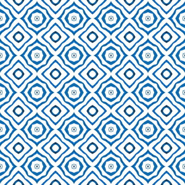 Motif de bordure ethnique d'été aquarelle. Bleu splendide design d'été boho chic. Imprimé élégant prêt pour le textile, tissu de maillot de bain, papier peint, emballage. Motif ethnique peint à la main.