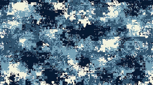 Un motif de camouflage pixelé bleu et gris Le motif est composé de petits carrés de différentes nuances de bleu et de gris