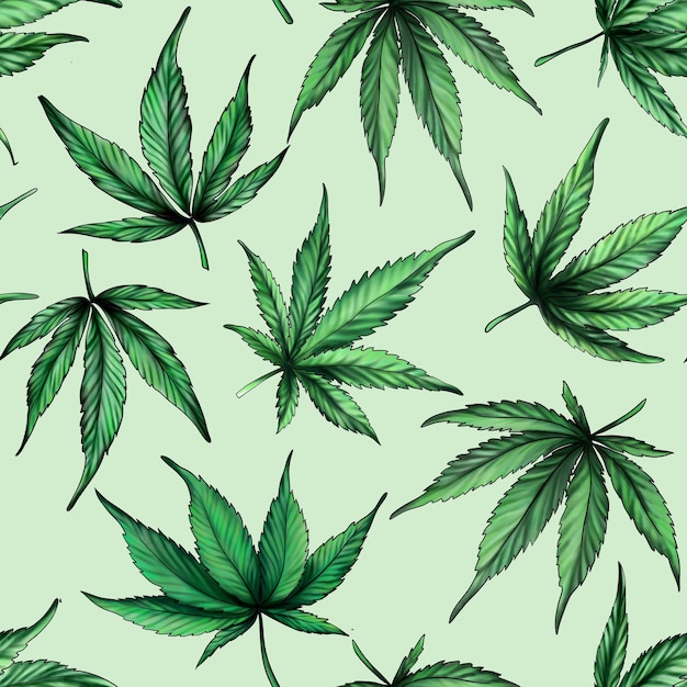 Motif de cannabis sans couture sur fond vert feuilles de chanvre vert motif de feuilles de cannabis sans couture o