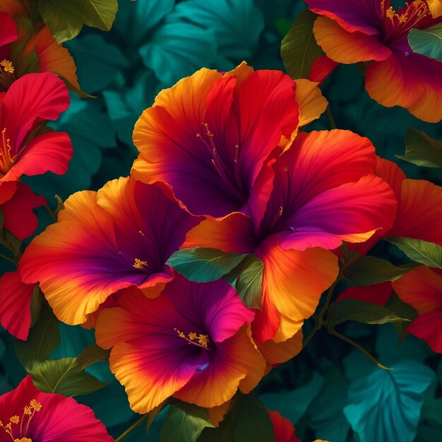 Photo un motif captivant de tissu inspiré de fleurs exotiques aux couleurs vives de l'hibiscus