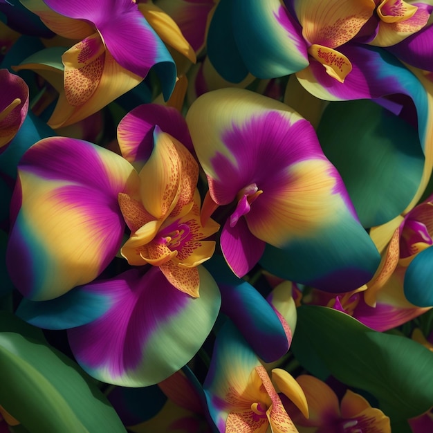 Photo un motif captivant de tissu inspiré de fleurs exotiques aux couleurs vives des orchidées