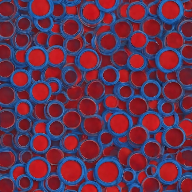 Un motif avec des cercles rouges et bleus sur un fond bleu