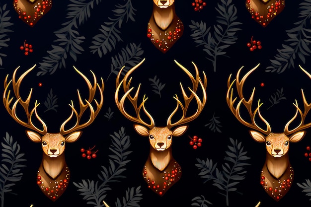 Motif de cerf de Noël du Nouvel An Fond d'écran généré par l'IA