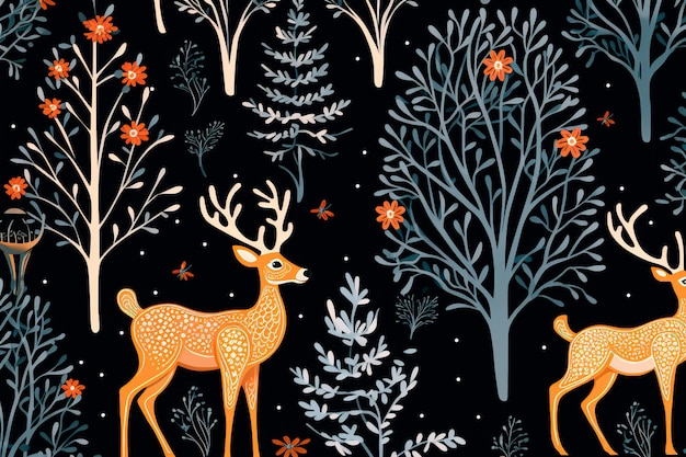 Motif de cerf de Noël du Nouvel An Fond d'écran généré par l'IA