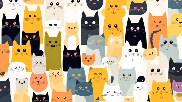 Motif de chat coloré Collage créatif de chats illustrés dans diverses couleurs pour la conception ou le papier peint généré par l'IA