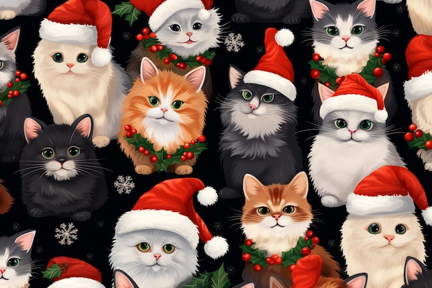 Motif de chat de Noël du Nouvel An Fond d'écran généré par l'IA