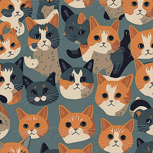 Un motif de chats de différentes couleurs et les mots « chats » en bas.