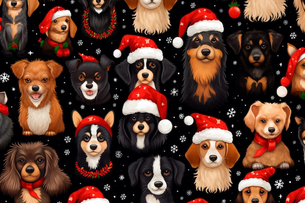 Motif de chien de Noël du Nouvel An Fond d'écran généré par l'IA