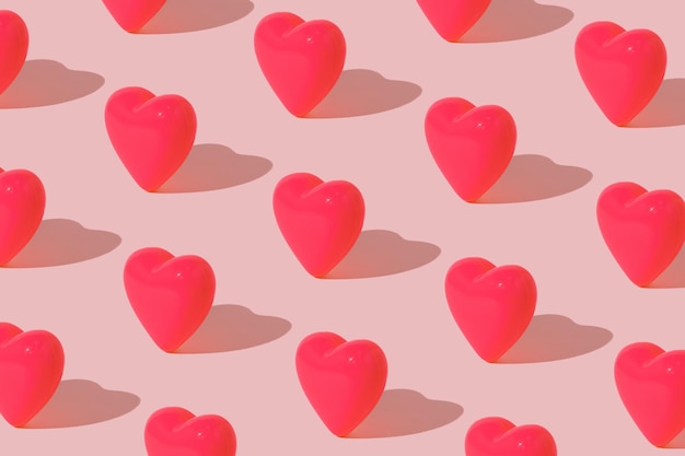 Motif coeurs roses sur fond pastel Concept minimal de la Saint-Valentin ou de l'amour