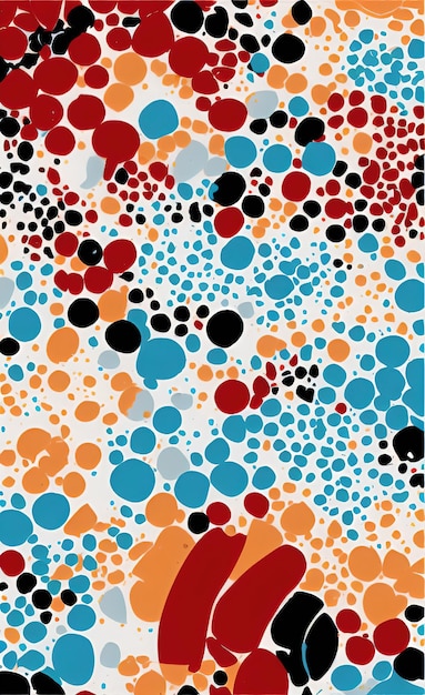 Un motif coloré avec des cercles bleus, rouges et noirs.