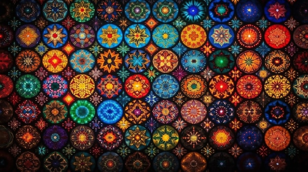 Un motif coloré de cercles de différentes couleurs et le mot art en bas.