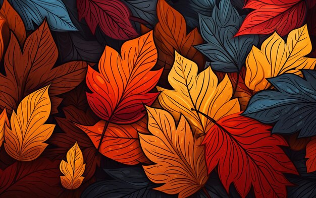 un motif coloré de feuilles et de feuilles.