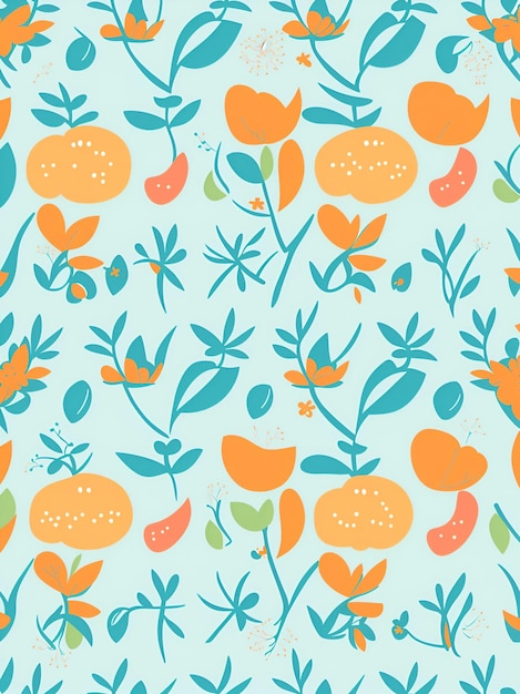 Un motif coloré avec des fleurs et des fruits.