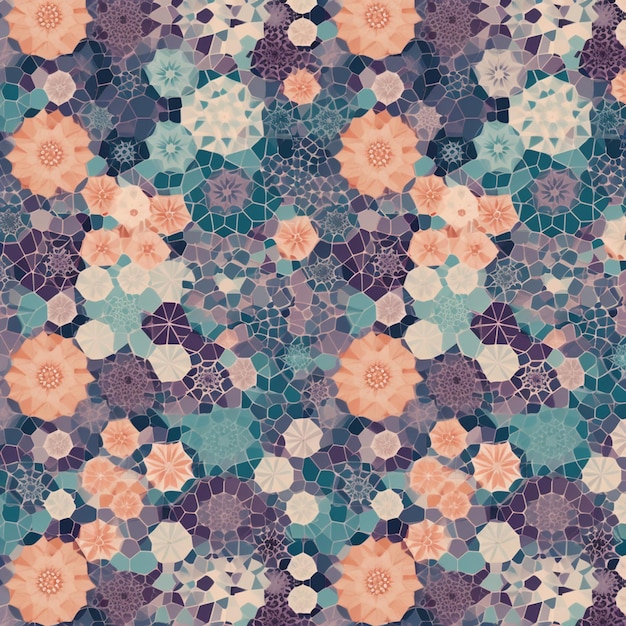 Un motif coloré avec des fleurs imprimé en rose, bleu et vert.