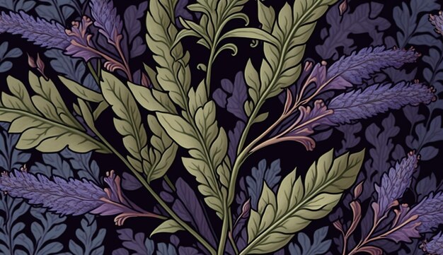 Motif coloré d'herbes de lavande florale IA générative et lavandula