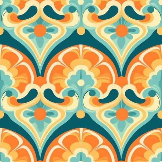 Un motif coloré avec des oranges et des ai génératives bleues et jaunes