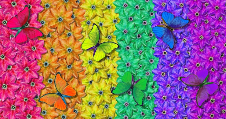 Photo un motif coloré de papillons et de fleurs