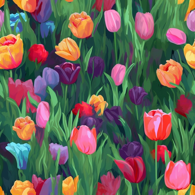 Un motif coloré de tulipes dans un champ