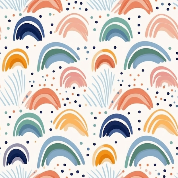 Photo un motif coloré avec des vagues et des points sur fond blanc ai générative