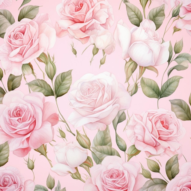 motif composé de petites roses blanches aquarelles