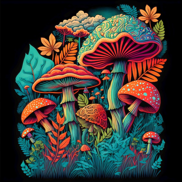 Photo motif de couleurs limitées de champignons psychédéliques