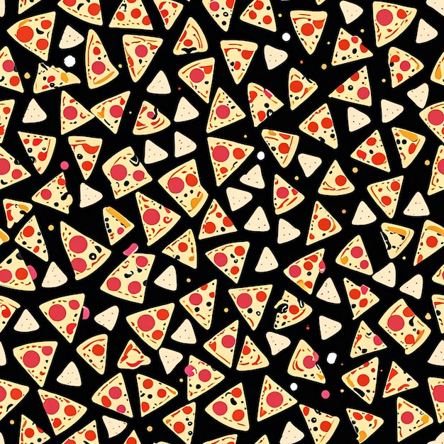 motif de couture avec des tranches de pizza sur fond noir