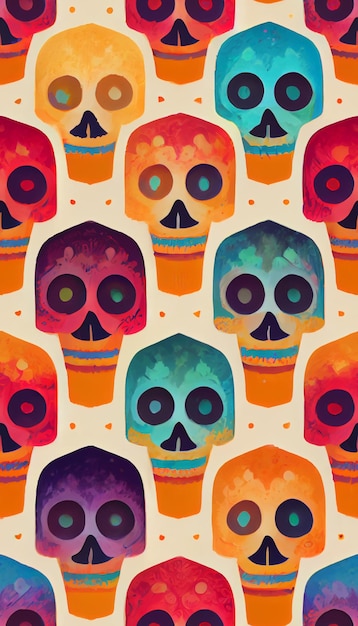 Motif de crânes du jour des morts Imprimé Dia de los muertos Jour des morts et texture d'Halloween mexicaine Festival de la tradition mexicaine