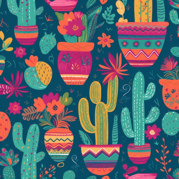 Motif de culture à thème mexicain sans couture avec cactus et vases