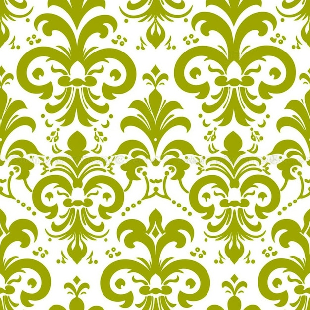 Photo un motif damasc vert et blanc avec des feuilles tourbillonnantes