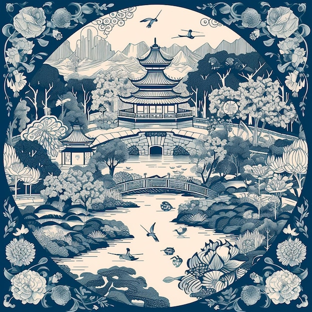 Motif décoratif traditionnel chinois Ai généré