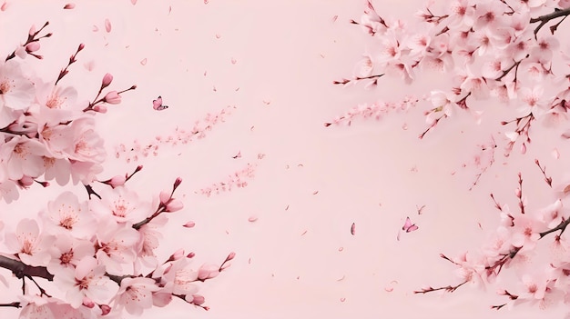 Un motif délicat de fleurs de cerisier flottant sur un ciel rose pâle