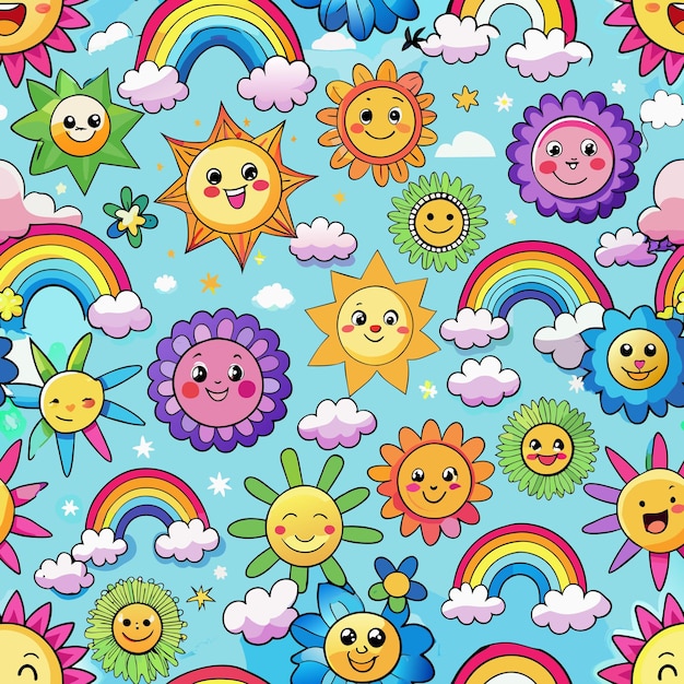 un motif de dessin animé d'arc-en-ciel et le mot arc- en-ciel