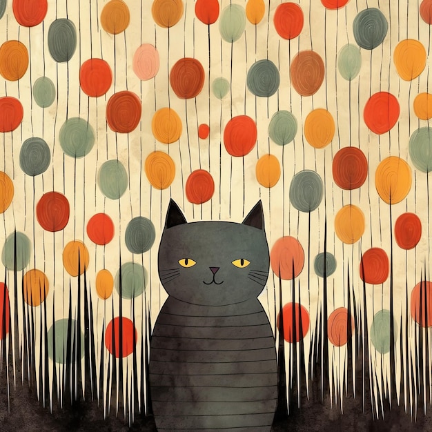 Photo un motif de dessin coloré d'un chat mignon dans le style de jon klassen ai généré