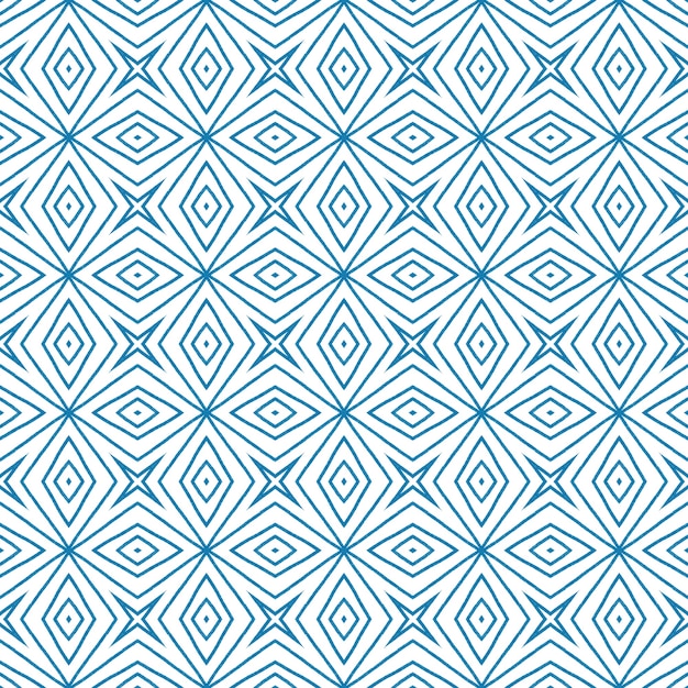 Motif dessiné à la main à rayures. Fond bleu kaléidoscope symétrique. Répétition de carreaux dessinés à la main à rayures. Impression géniale prête pour le textile, tissu de maillot de bain, papier peint, emballage.