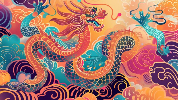 Un motif de dragon oriental sur un fond abstrait pour le Nouvel An chinois Traduction Le dragon apporte la prospérité