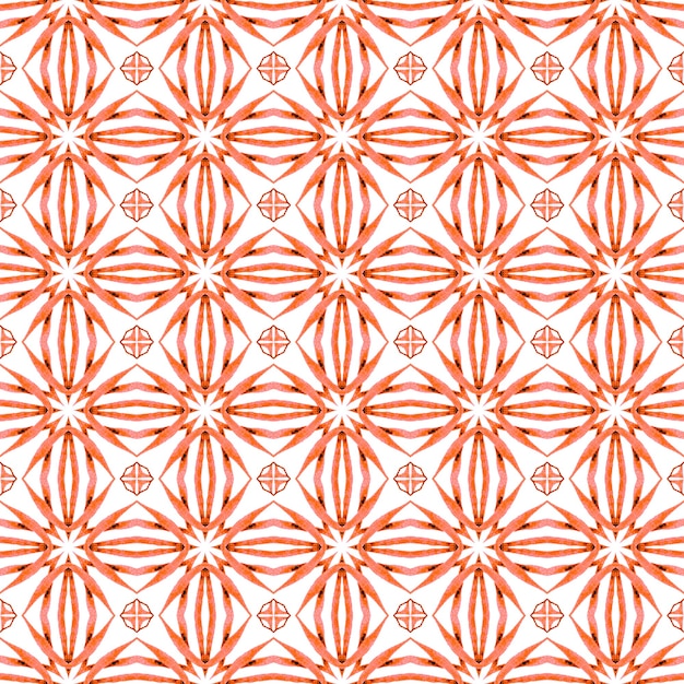 Motif ethnique peint à la main. Design d'été boho chic à couper le souffle orange. Motif de bordure ethnique d'été aquarelle. Imprimé enchanteur prêt pour le textile, tissu de maillot de bain, papier peint, emballage.