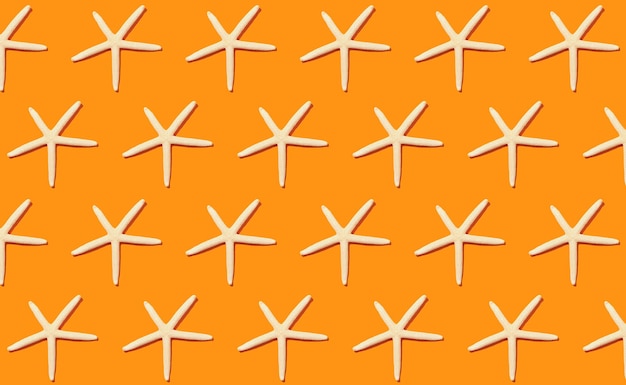 Photo motif étoile de mer sur fond orange fond d'été modèle sans couture textile décoratif objet isolé