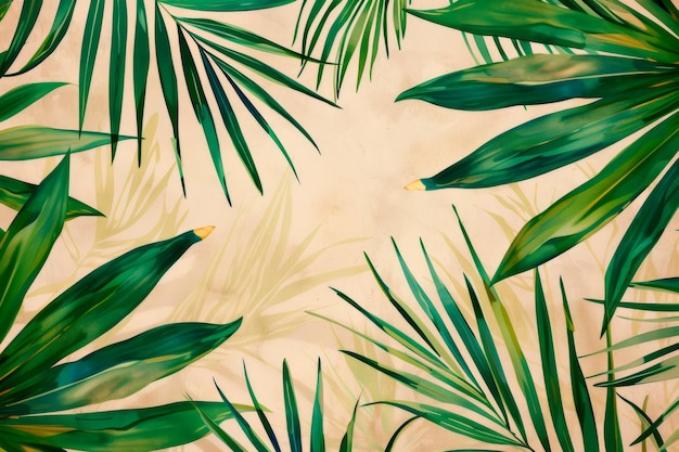 Un motif de feuille de palmier à l'aquarelle tropicale évoquant un sentiment de relaxation et de tranquillité dans l'IA générative inspirée de la côte