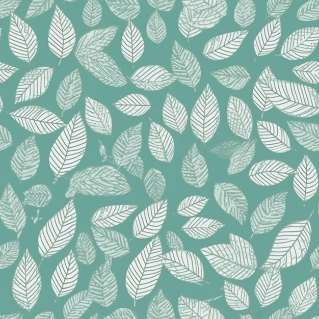 un motif de feuille vert et blanc sur un fond bleu teal génératif ai