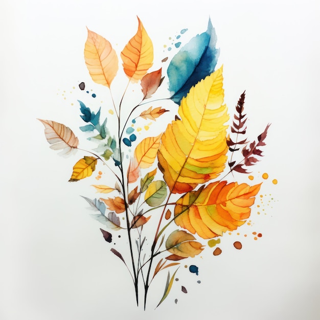 Motif de feuilles aquarelle sur fond blanc