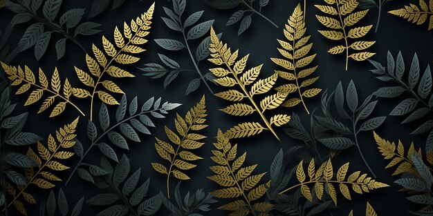 Photo le motif des feuilles les feuilles noires et dorées sur un fond sombre illustration vectorielle
