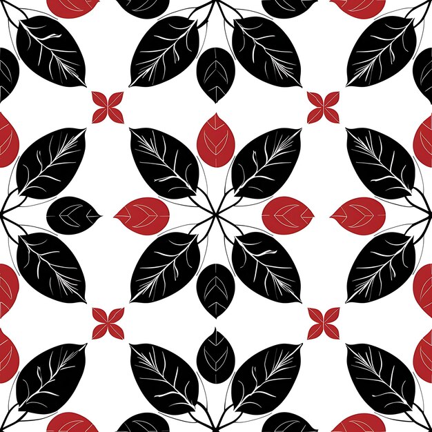 un motif avec des feuilles et une fleur rouge